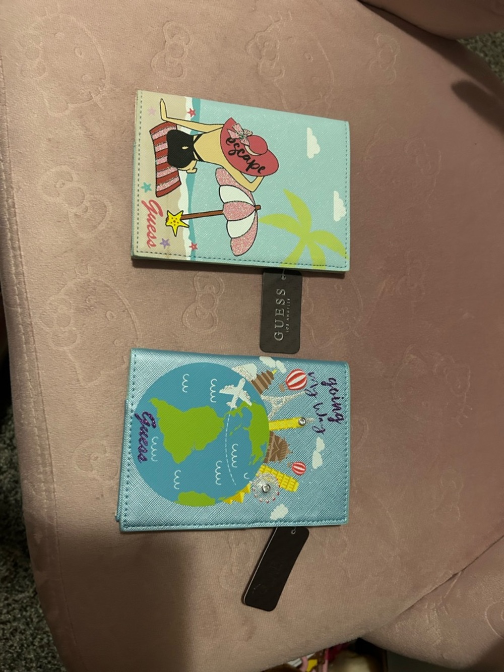 GUESS  Light Blue Passport Cover - Travel Print